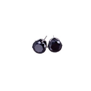 Minimalist 8mm round black zircon stud earrings with silver four-prong setting
