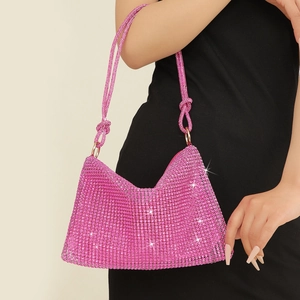 Sparkling pink rhinestone knotted evening crescent bag for weddings and parties