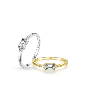 Elegant 925 sterling silver rings with emerald cut cubic zirconia in silver and gold