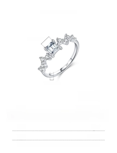 Detailed technical view of an S925 sterling silver emerald cut ring with size dimensions