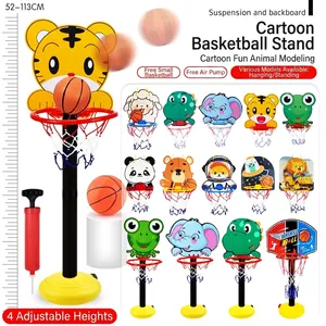 Children Basketball Hoop Adjustable Height Indoor Cartoon Animal Pattern Plastic Toy With Mini Ball And Pump