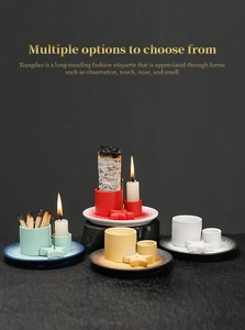Ceramic incense candle holder set in four colors with tray and star accessory