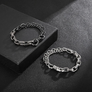 Men Chain Bracelet Stainless Steel Vintage Industrial Punk Splicing Textured Links Heavy Duty Jewelry Gift