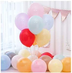 Macro shot of macaron latex balloon garland set for birthday party room decoration