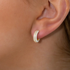 Chic S925 silver needle C-shaped hoop earrings with white enamel and sparkling zircon stones