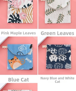 Detail showing four styles of floral and cat pattern cotton sanitary napkin pouches