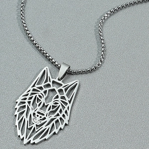 Wolf Head Necklace Pendant For Men Stainless Steel Geometric Hollow Animal Charm Punk Hip Hop Gothic Jewelry Gift