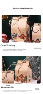 Detail of Christmas gift box featuring reindeer and snow scenes on kraft paper