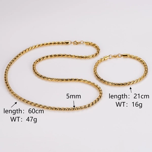 5mm 304 stainless steel keel chain set with 60cm necklace and 21cm bracelet in gold
