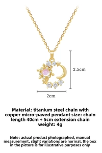 Detailed view of titanium steel necklace with moon and star pendant measurements