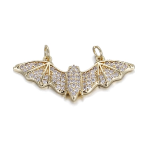Fashionable gold bat pendant with cubic zirconia stones for DIY jewelry necklaces