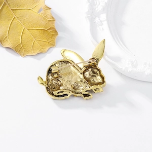 Charming rabbit brooch with diamond and enamel details shown from a high-quality rear view
