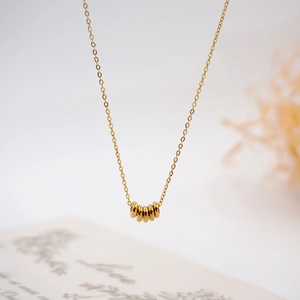 Titanium Steel Necklace Interlocking Rings Rice Bead Pendants Minimalist Geometric Clavicle Chain For Women