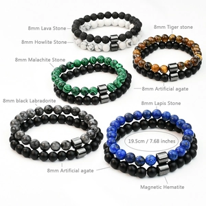 8mm natural lava and tiger eye stone beaded bracelets with magnetic hematite closure