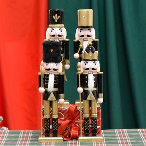 Set of four 30cm black and gold wooden nutcracker soldiers for Christmas home decoration
