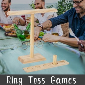 Handmade wooden ring toss game set with score board for outdoor table top social parties
