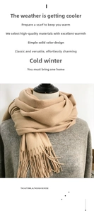Gros plan sur l'écharpe beige imitation cachemire avec maille douce et franges