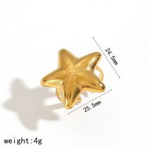 Gold starfish open ring in 18k plated stainless steel with textured finish and 4g weight