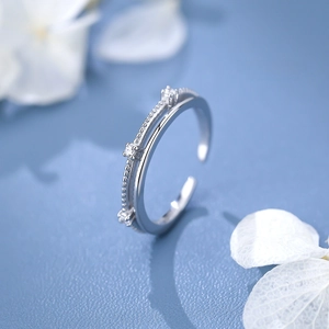 S925 sterling silver double-layer zircon ring with adjustable open design for women