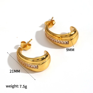 Detailed size specifications for 18k gold plated C-shape earrings with zircon stones