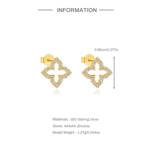 Detailed view of S925 sterling silver four-leaf clover stud earrings with AAAAA zircon