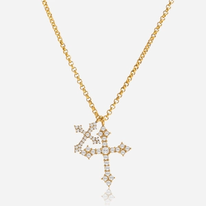 Collana a doppia croce in acciaio inossidabile placcato oro 18K con pavé di diamanti