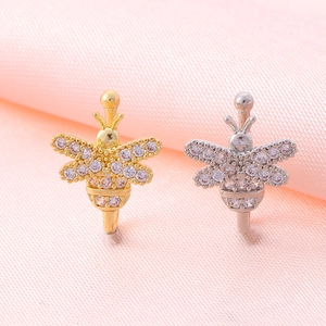 U-shaped non-pierced bee nose clips with sparkling zircons in gold and silver finish