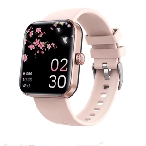 F57L Smart Watch with pink silicone strap and gold square case showing health data
