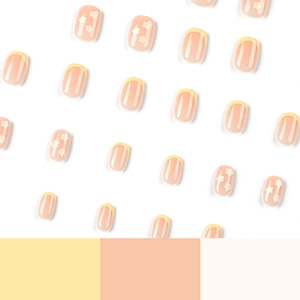 Yellow French tips and white daisy floral press-on nails in short square shape