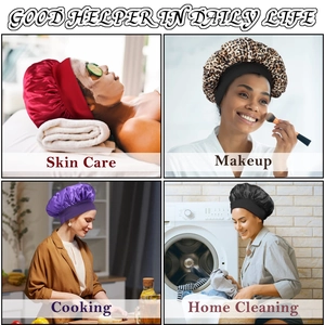 Versatile satin sleep cap for skin care, makeup, cooking and cleaning in four colors