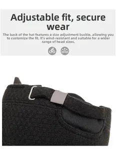 Detail of adjustable metal buckle and elastic band on deep grey wool cap back
