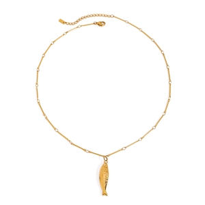 Minimalist 18K gold stainless steel necklace with a fish bone pendant and lobster clasp