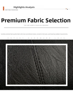 Close-up of premium black lychee texture faux leather with neat double-row stitching
