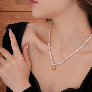 Double Layer Artificial Pearl Necklace With Gold Plated Star Compass Pendant Zircon Copper Clavicle Chain Elegant Jewelry For Women
