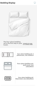 Size chart for travel bedding set featuring quilt cover bed sheet and two pillowcases