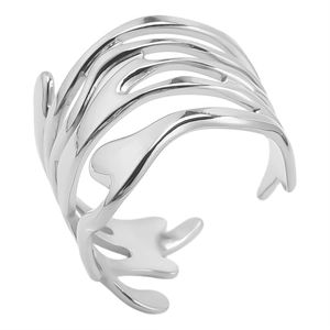 Macro shot of the irregular multi-layer silver stainless steel ring with open design