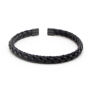 Minimalistisches schwarzes gewebtes Edelstahl-Armband mit Gunmetal-Enden
