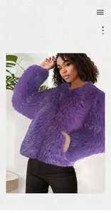 Short faux fur purple jacket with round neck for casual autumn and winter fashion