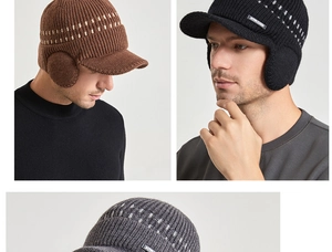 Bonnet de baseball tricoté doublé polaire avec protège-oreilles pour hommes