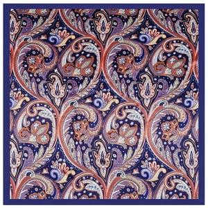 90cm bohemian vintage paisley pattern square silk scarf and shawl in navy blue