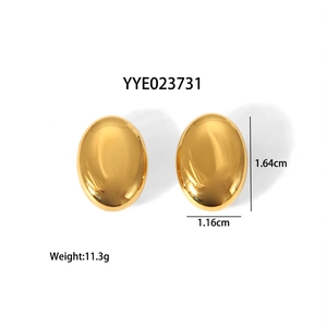 Boucles d'oreilles en acier inoxydable doré poli de 1,64 cm de haut et 1,16 cm de large