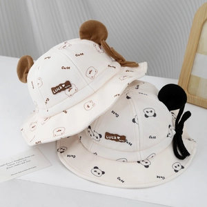 Chapeau Bob Bébé Mélange Coton Réglable Coupe-Vent Protection Solaire Dessin Animé Oreilles Animaux Imprimé Enfant Seau