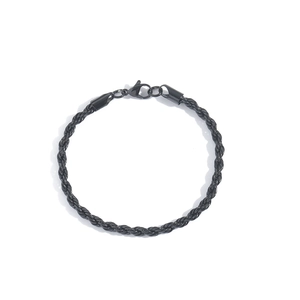 Black stainless steel rope chain bracelet with lobster clasp on a white background