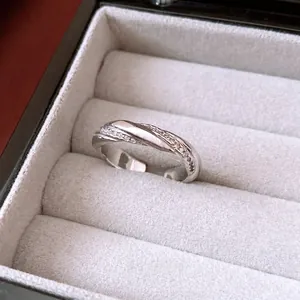 Twisted Texture Ring Copper With Zircon Inlay Criss Cross Minimalist Fashion Adjustable Open Jewelry For Women