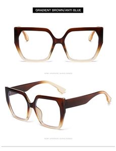Close-up of trendy gradient brown oversized square frames with anti-blue light lenses