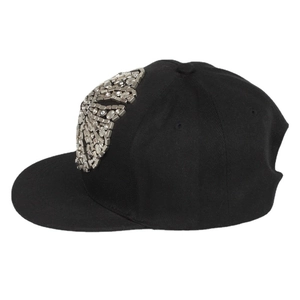 Black Harajuku hip-hop baseball cap with silver metal butterfly and rhinestone decor