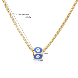 Gold evil eye square pendant necklace with 40cm chain for women minimalist style