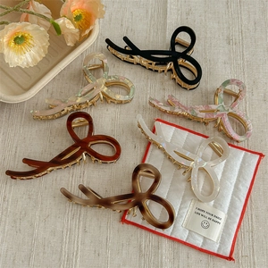 Elegant Hollow Bow Hair Claw Clip Acetate Acrylic Shark Clip Large Strong Hold French Style Hair Accessories For Women