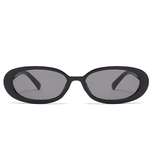 Classic black oval frame sunglasses with gray lenses in a minimalist sleek style