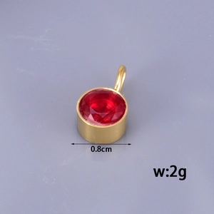 Stainless steel birthstone pendant with red gemstone measuring 0.8cm and weighing 2g